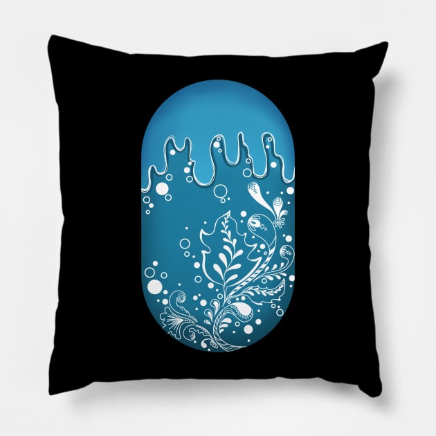 Blue Floral Art Pillow by Introvert Home 