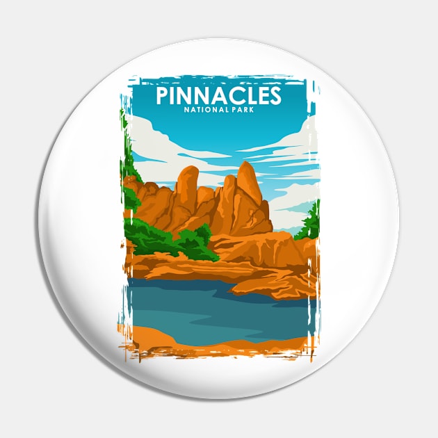 Pinnacles National Park Vintage Travel Poster Pin by jornvanhezik