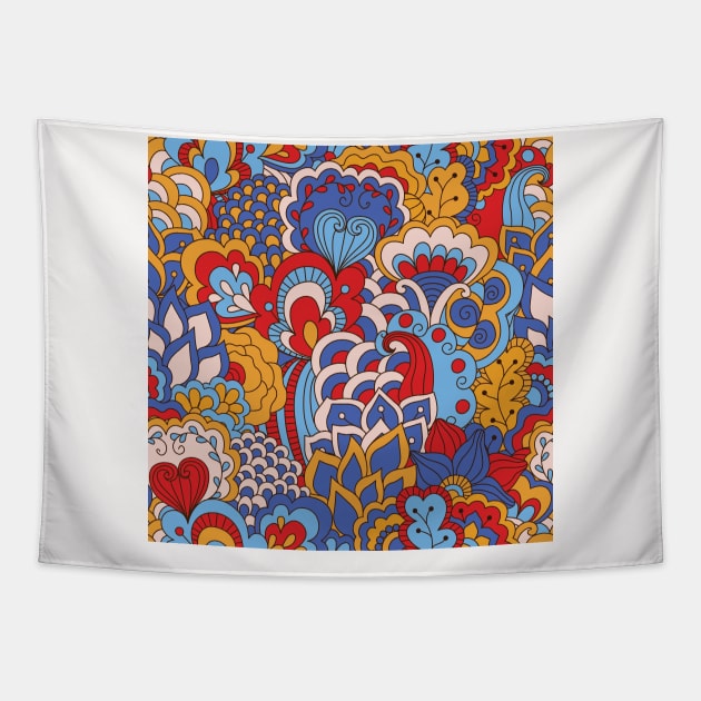 Abstract Floral Neck Gator Red Blue Orange Floral Abstract Tapestry by DANPUBLIC