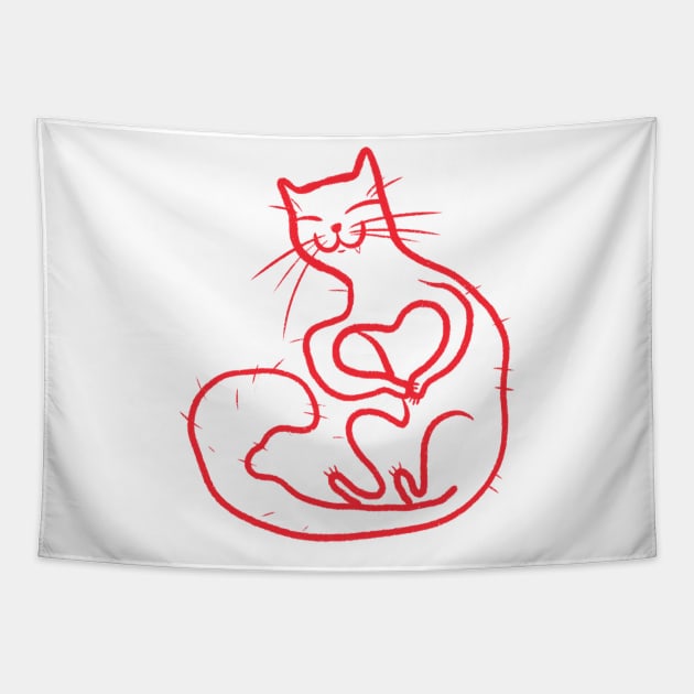 Funny red cat making a heart with his paws Tapestry by iulistration