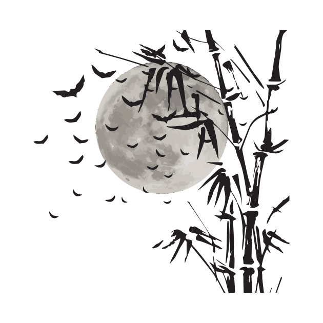 Scary Halloween With Spooky Vampire And Moon In Bamboo Tree by mrsmitful01