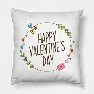 Lovely Happy Valentine's Day Floral Wreath Calligraphy Pillow