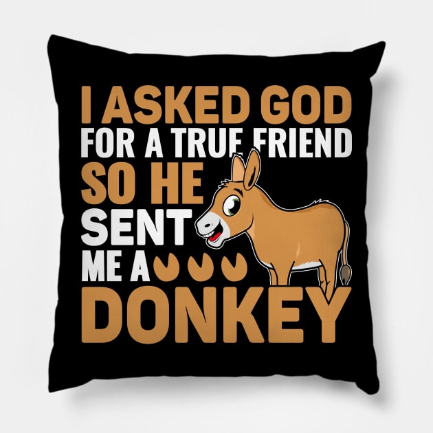 I Asked God For A True Friend So He Sent Me A Donkey. Pillow by sharukhdesign