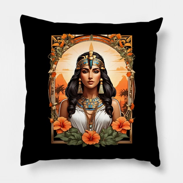 Cleopatra Queen of Egypt retro vintage floral design Pillow by Neon City Bazaar