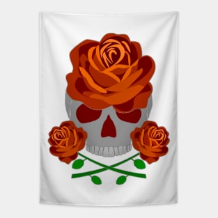 Orange Rose Skull Tapestry