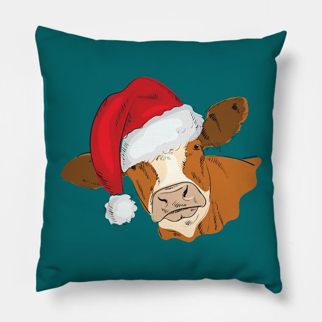 Cow Christmas Santa Hat Pillow by Catdog