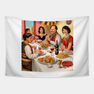 Mexican-American Family Celebrating Thanksgiving Tapestry