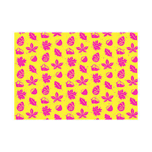 Magenta Graphic Nature Pattern on Yellow Background T-Shirt