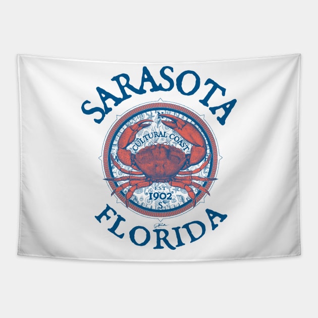 Sarasota, Florida, with Stone Crab on Wind Rose Tapestry by jcombs