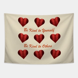 Playful Red Metallic Hearts - Be Kind to Yourself - Be Kind to Others Tapestry