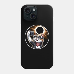 Eclipse Selfie Cat: Humorous Solar Eclipse 2024 Cartoon Cat Phone Case