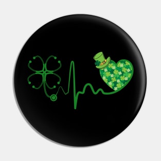 Nurse St Patricks Day Stethoscope Heartbeat Clover Nurses Pin