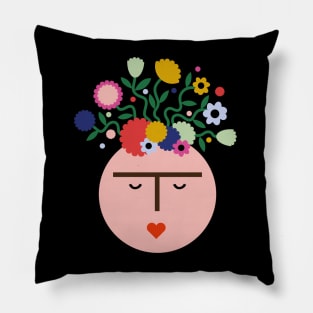 Colorful feminist mexican Frida kahlo portrait summer flowers viva la vida Pillow