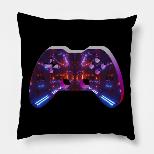 Futuristic Abstract Lights - Gaming Gamer Abstract - Gamepad Controller - Video Game Lover - Graphic Background Pillow by MaystarUniverse