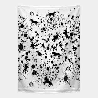 Black and White Paint Splat and Horse Pattern Tapestry