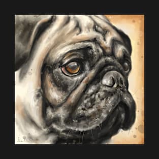 Contemporary Painting of a Pug with Big Gorgeous Eyes on Light Background T-Shirt