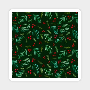 Christmas tree branches and berries - green Magnet