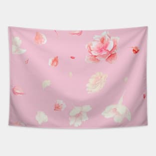 Dancing among the sakura petals - Pink background Tapestry