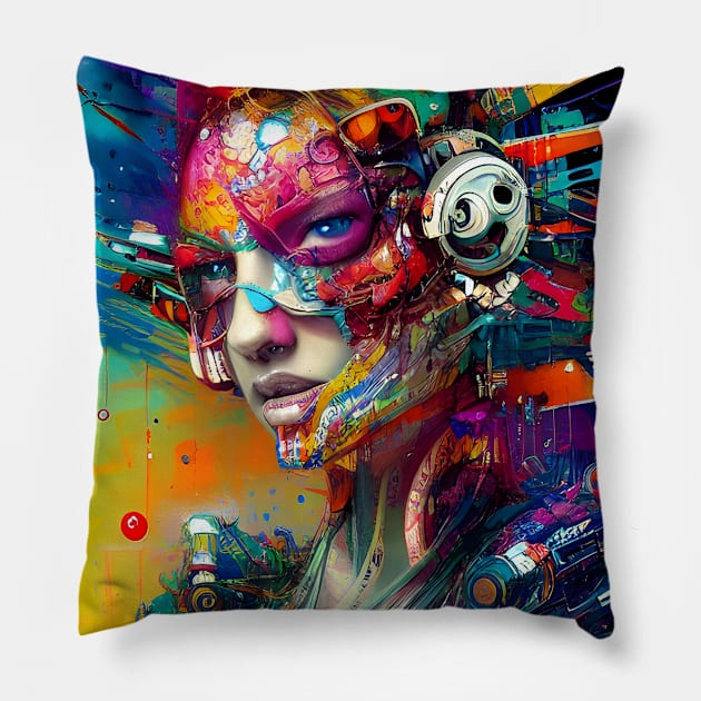 Cyberpunk Rainbow Dreamer Pillow by LyndiiLoubie