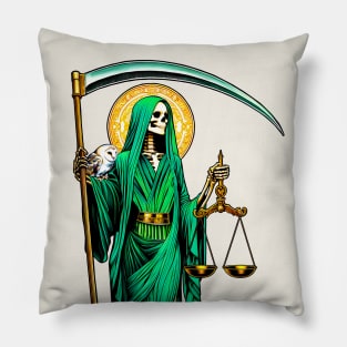 Green Santa Muerte Pillow