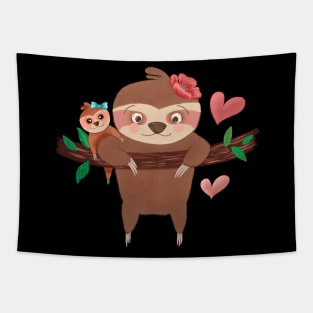 Cute baby sloth and mom Tapestry