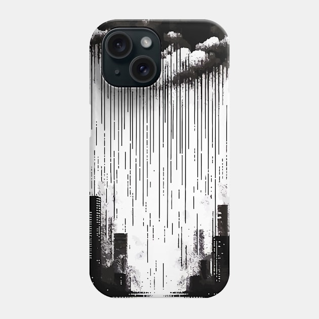 Abstract Art Monochromatic City in Rain Drops Pattern Phone Case by TomFrontierArt