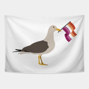 Seagull Holding Lesbian Pride Flag Tapestry