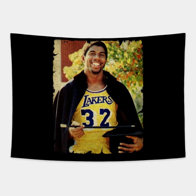 Magic Johnson in Lakers Tapestry by Wendyshopart