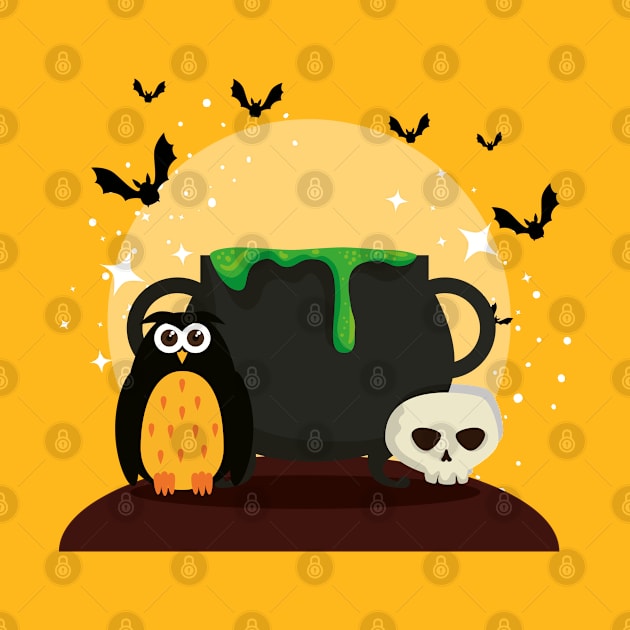 Halloween card with cauldron & owl by Thumthumlam