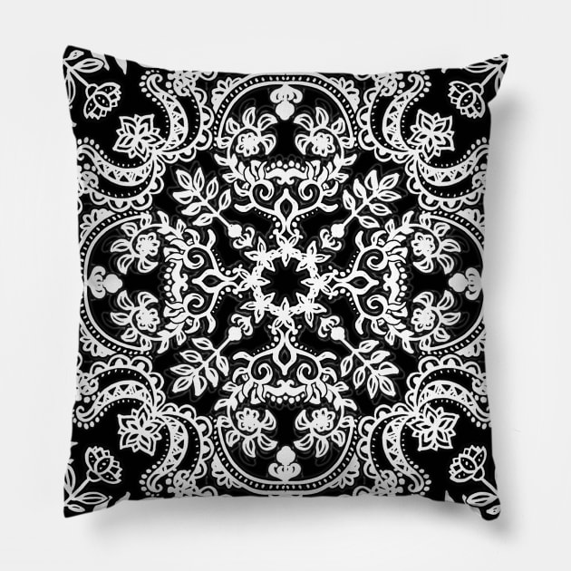 Black & White Folk Art Pattern Pillow by micklyn