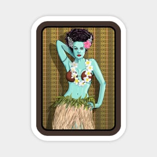 Tiki Hula Bride with thatch background Magnet