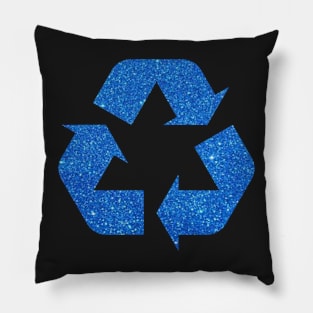 Ocean Blue Faux Glitter Recycle Symbol Pillow