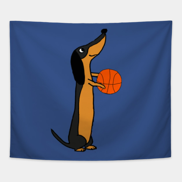 Funny Dachshund Dog Playing Basketball Cartoon Dachshund Tapestry Teepublic