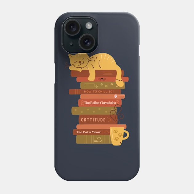 Catnap on Book stack Phone Case by medimidoodles