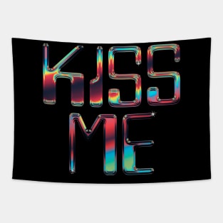 Kiss Me / Retro Chrome Typographic Design Tapestry