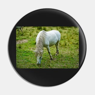 Small White Horse / Pony Eating Grass Pin