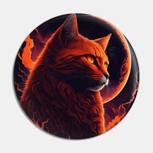 a fiery orange cat next to the crescent moon Pin