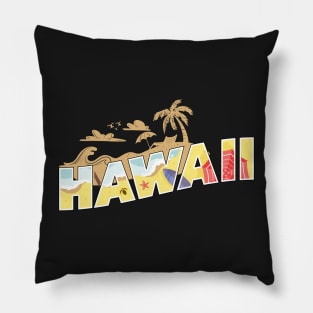 Retro Hawaii Beach Surfer Longboard Aloha Pillow