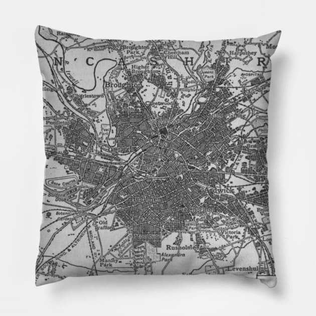 Vintage Map of Manchester England (1911) Pillow by Bravuramedia