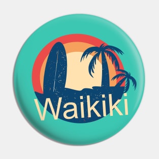 Waikiki Honolulu Hawaii Surfing Paradise Sunrise Tropical Design Pin