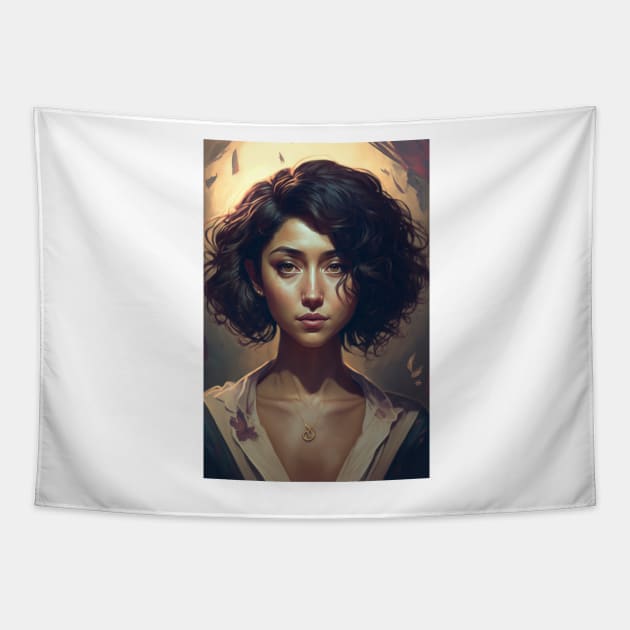 Beauty in Short Waves: The Girl with Wavy Hair Tapestry by styleandlife