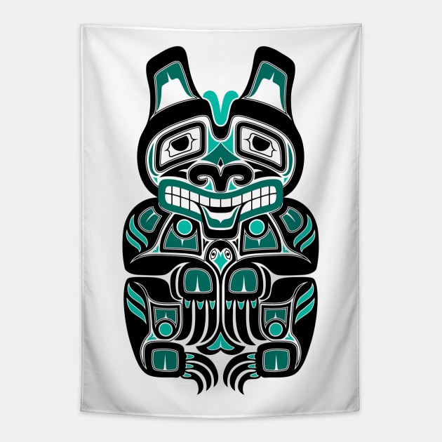 Teal Blue and Black Haida Spirit Bear Tapestry by jeffbartels