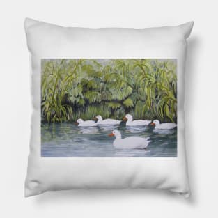 Duckies Day Out Watercolour Painting Pillow