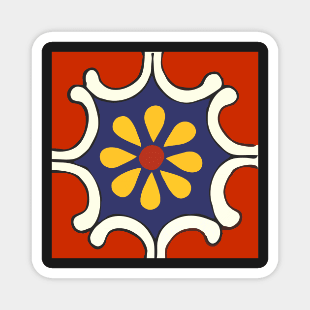 Talavera Mexican Bold Yellow Flora Red Background Magnet by jgeiger714