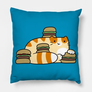 Tabby Cat Eating Burgers Pillow