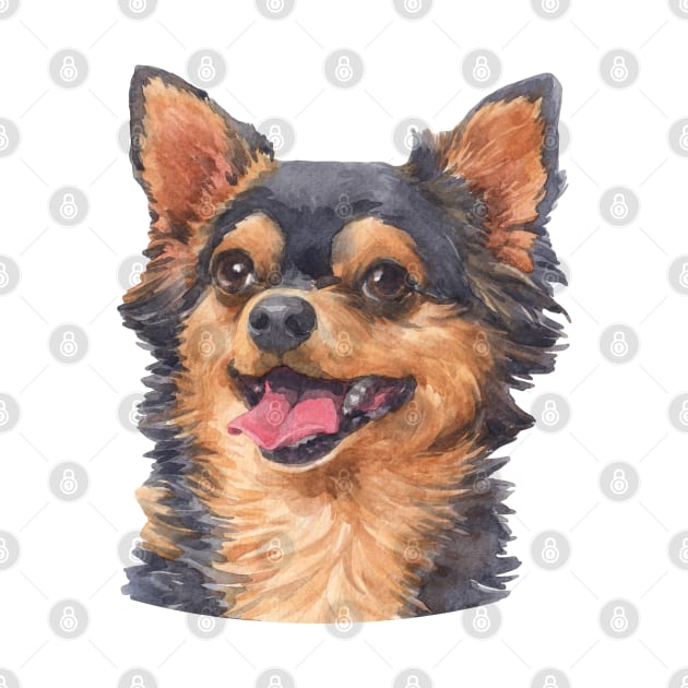 Black and Tan Chihuahua Watercolor Art by doglovershirts