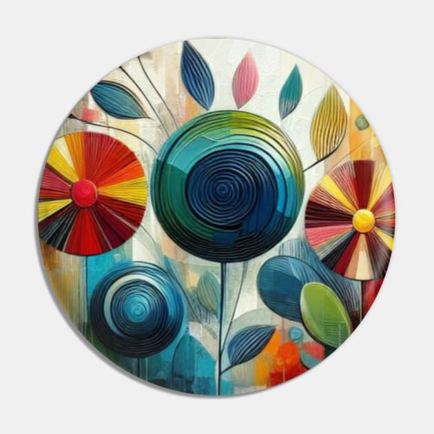 Abstract Blue Red Yellow Flower Pin by Siha Arts