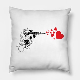 Graffiti Military Rifle Shooting Out Hearts Artsy Pillow