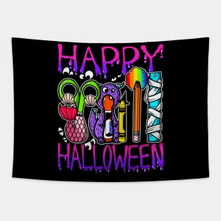 Happy Halloween Art Supplies with Costumes Tapestry