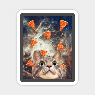 Cat in flying pizza space Magnet